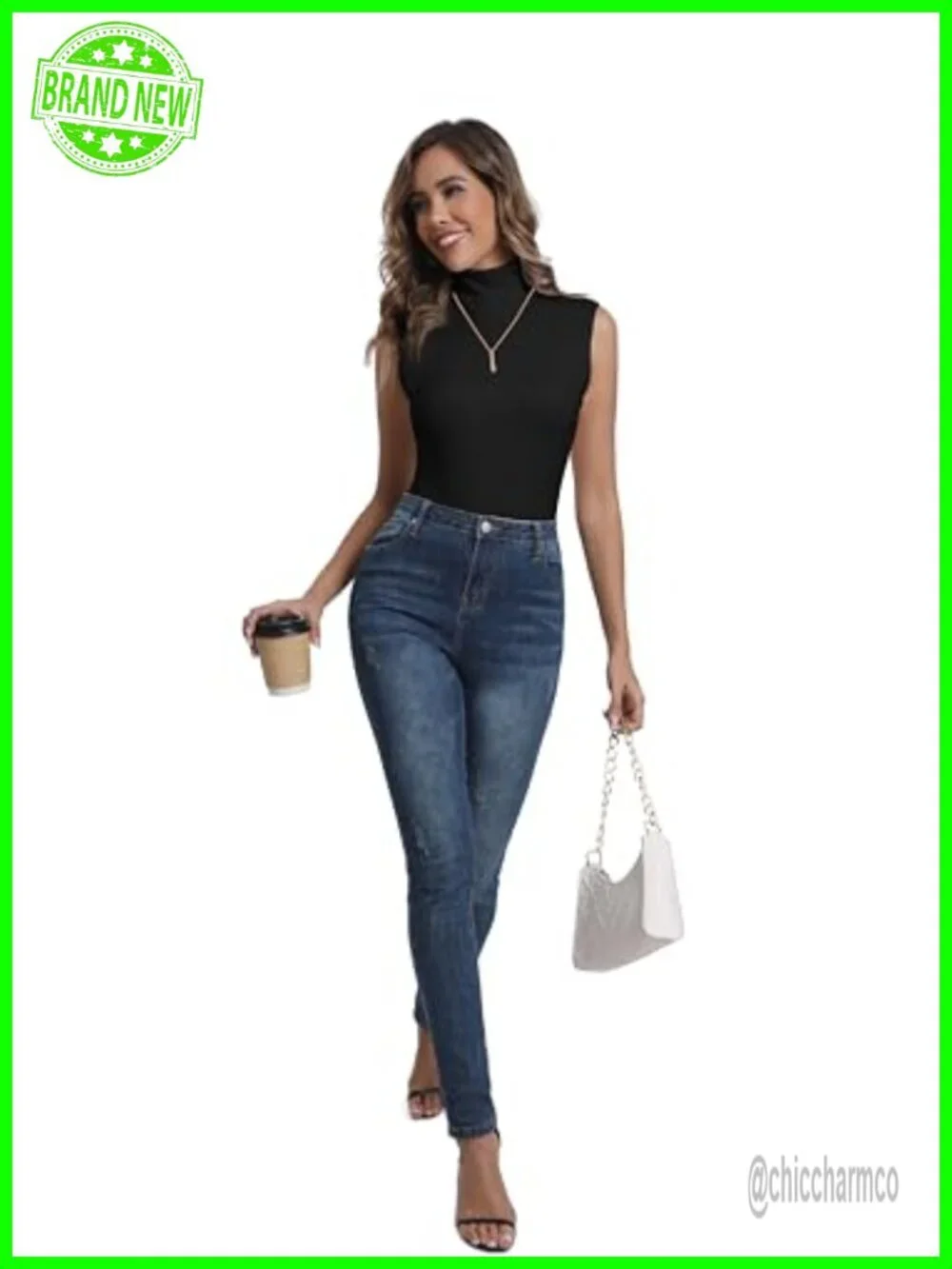 Classic Sleeveless Turtleneck Rib Knit Cotton Sweater Vest